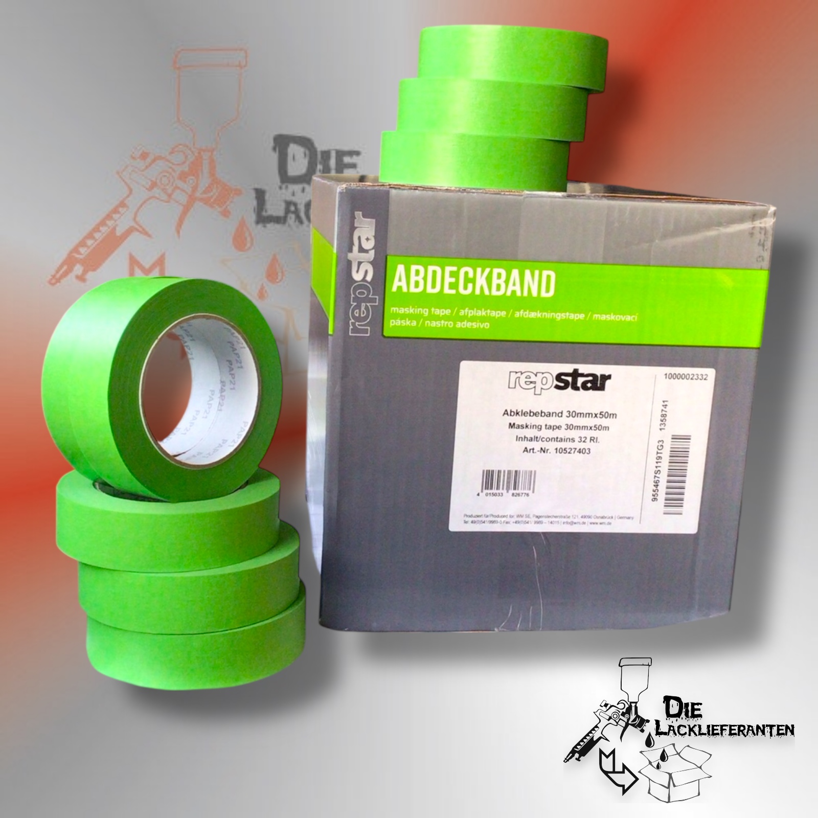 32x Repstar Klebeband Grün , Abdeckband 100°C 1 Rolle á 30mm x 50m #6660083 1 32x Repstar Klebeband Grün , Abdeckband 100°C 1 Rolle á 30mm x 50m #6660083