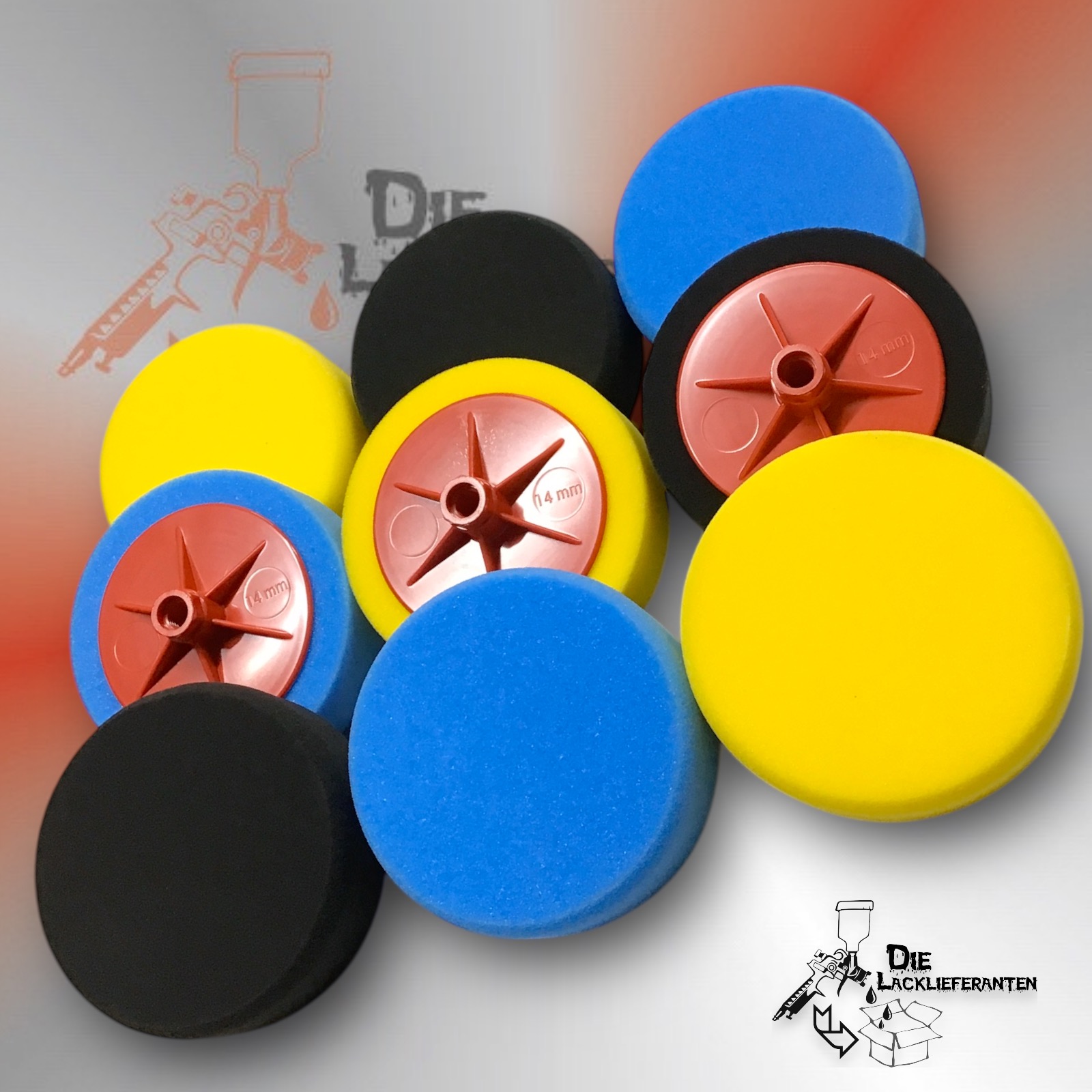 9X Polierschwamm ∅150mm Blau/Schwarz/Gelb Hart/Weich/Mittel Aufnahme M14 1 9X Polierschwamm ∅150mm Blau/Schwarz/Gelb Hart/Weich/Mittel Aufnahme M14