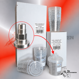 Profix Lack-Mischbecher, Farbbecher System 300ml + Deckel mit Sieb 190µ + Adapter TR20x4
