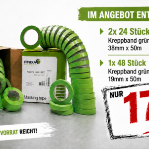 ANGEBOT FINIXA 2X 24St. Klebeband Grün38mm x 50m +1X 48St. Klebeband Grün 19mm x 50m #MST738/MST719