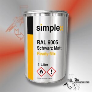 Simplex Simpur 2K PU-Decklack RAL 9005 Schwarz Matt Readymix 1Liter # PM22129005
