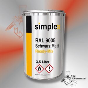 Simplex Simpur 2K PU-Decklack RAL 9005 Schwarz Matt Readymix 3,5Liter # PM2212900535