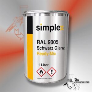 Simplex Simpur 2K PU-Decklack RAL 9005 Schwarz Glanz Readymix 1Liter 2219 #PM22199005