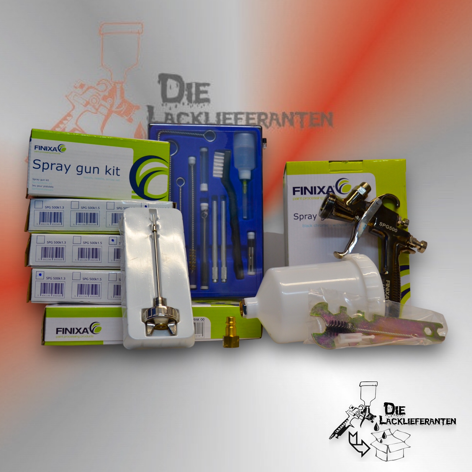 FINIXA Spritzpistolen-SET SPG500 mit 4x Düsensatz & Reinigugssatz 1 FINIXA Spritzpistolen-SET SPG500 mit 4x Düsensatz & Reinigugssatz