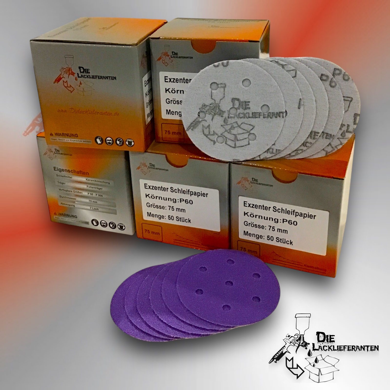 250X Exzenter Schleifpapier / Klett-Schleifscheibe P60 Ø 75mm Folienträger, 7 Loch Absaugung, Schleifkorn Keramikmischung #Q22T75P60-5 1 250X Exzenter Schleifpapier / Klett-Schleifscheibe P60 Ø 75mm Folienträger, 7 Loch Absaugung, Schleifkorn Keramikmischung #Q22T75P60-5